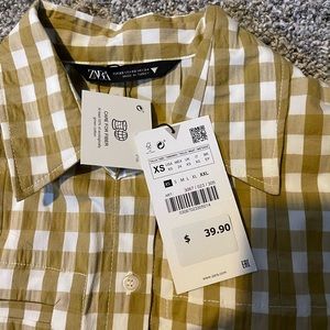 Zara Yellow Plaid Button Down Shirt